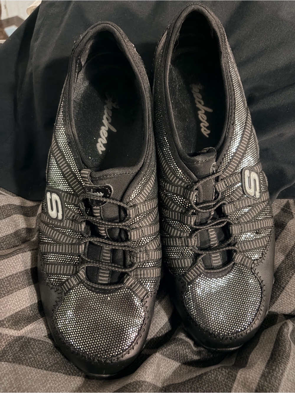 Skechers Black Slip-On Athletic Sneakers with Elastic Lacing